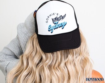 Gorra de camionero personalizada para el fin de semana de la carrera de Sídney, gorra personalizada para el equipo de apoyo familiar, gorra con el nombre del corredor y la fecha de la carrera, atuendo para el día de la maratón.