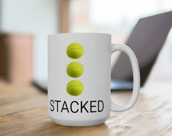 Triple tennisbal "Stacked" - keramische mok 15oz, tenniscadeaus voor vrouwen, tenniscadeau mannen, tenniscoachgeschenken, tennisspelercadeau, tennismok,