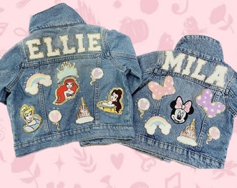 Meisjes Magical Park Patch Jean Jacket, Kids Gepersonaliseerde Denim Jacket, Kids Vacation Jacket