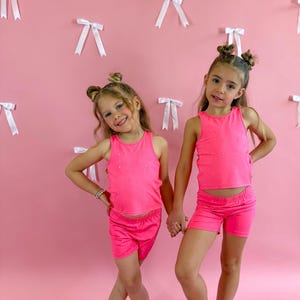 Atletische set meisjes, zomerset meisjes, roze set meisjes, edelstenenset meisjes