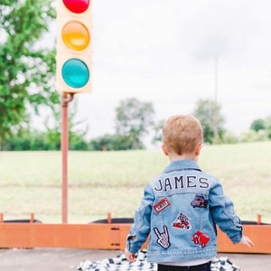 Boys personalized denim patch jacket, boys jacket, boys birthday gift, denim jacket, personalized