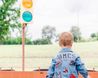 Boys personalized denim patch jacket, boys jacket, boys birthday gift, denim jacket, personalized