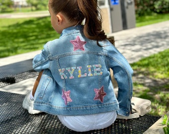 Personalized girls denim jacket, crystal jacket, name jacket, custom jean jacket