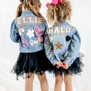 Girls Patch Jean Jacket, Kids Personalized Denim Jacket, Kids Vacation Jacket, girls birthday present, girls custom denim jacket