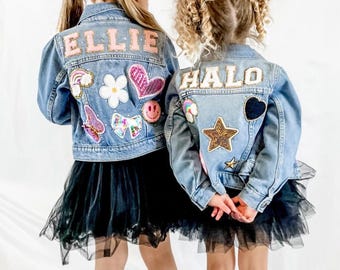 Girls Patch Jean Jacket, Kids Personalized Denim Jacket, Kids Vacation Jacket, girls birthday present, girls custom denim jacket