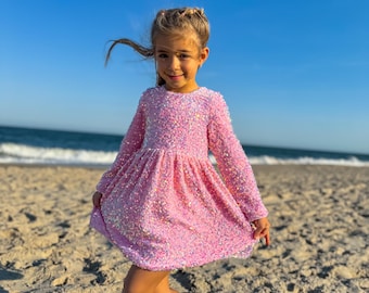 Pink sequin dress, girls birthday dress, girls party sequin dress, birthday dress, pink birthday dress, girls special occacasion dress