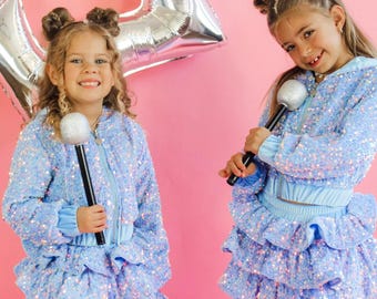 FYLL PÅ! Flickors tvådelade set, glittrig flickklänning, flickors födelsedagsoutfit, trendiga kläder, flickors paljettset, flickkläder flickor speciella tillfällen