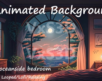 Cozy Oceanside Bedroom I Animated Background | Lofi Cozy Looped Vtuber Twitch Stream Overlay Background