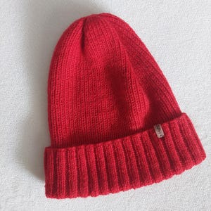Gorro de lana merino rojo, gorro de lana rojo oscuro para hombre y mujer, gorro de punto merino de primera calidad, gorro holgado con doble puño.
