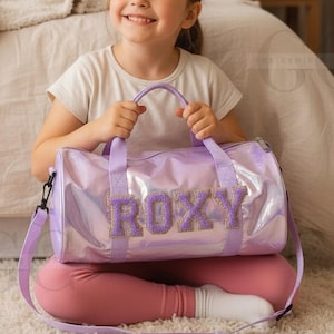 Personalisierte holographische Tanztasche für Mädchen Seesack mit Chenille Buchstaben Patch Bag Kinder Balletttasche　Personalisierte Gymnastiktasche Kleinkind Geschenk