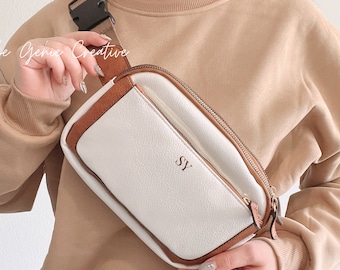 Riñonera de cuero personalizada, bandolera personalizada, bandolera de cuero vegano, bandolera personalizada, bolso de viaje de cuero para mujer con nombre