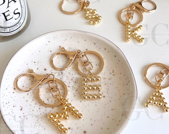 Initial Bag Charm Gold Keychain Letters Charm Keychain Bridesmaid Bag Charm Gift For Her Personalized Keyring Gold Key Holder Gift For Women