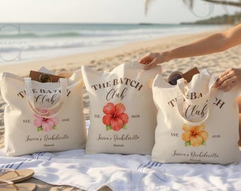 Custom Coastal Bachelorette Tote Bag Bridesmaid Beach Bag Personalized Flower Bag Gift For Hawaii Trip