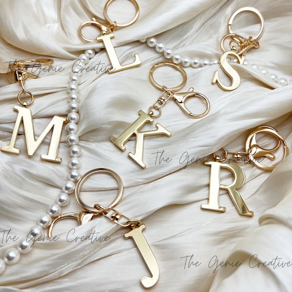 Gold Initial Keychain Letter Charm Gold Key Chain Aesthetic Bag Accessories Personalized Keychain Initial Key Ring Bridesmaid Gift Wedding