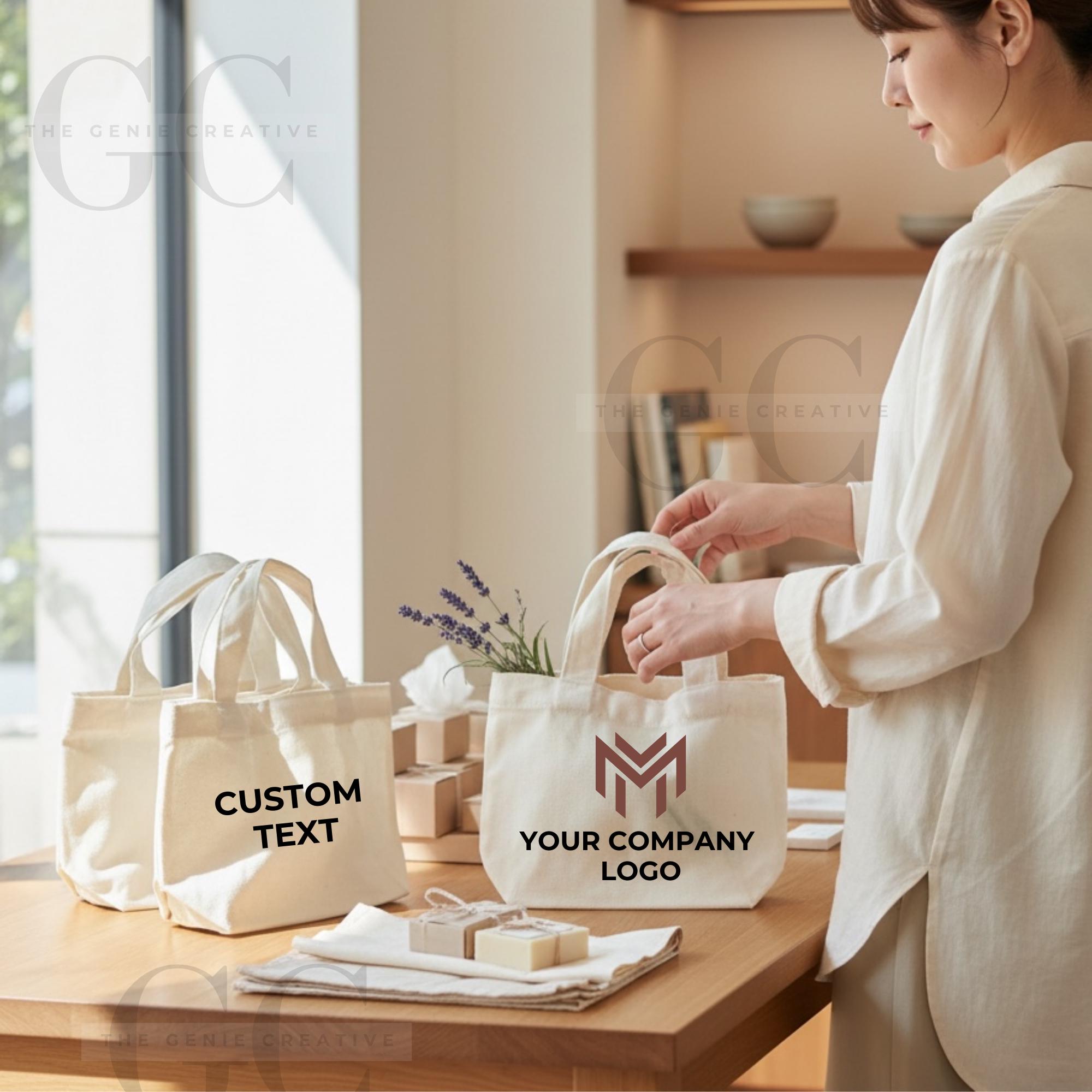 Custom Text and Logo Small Canvas Tote Bag Personalized Business Gift ...