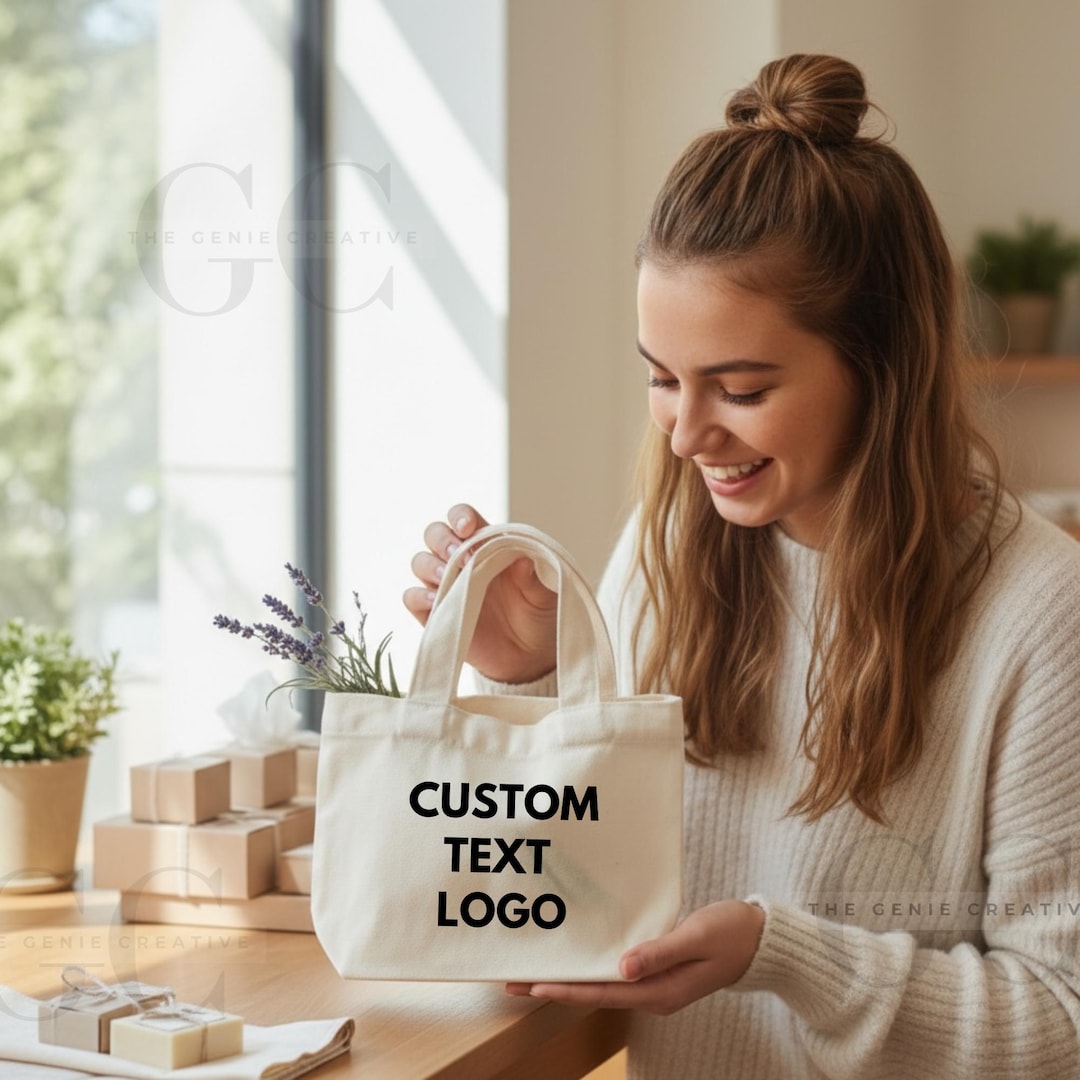 Custom Text and Logo Small Canvas Tote Bag Personalized Business Gift ...