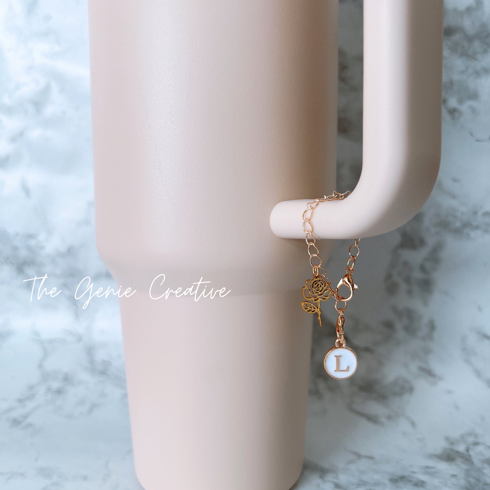 Tumbler Cup Charm Birth Flower Stanley Tumbler Charm Personalized Birth Flower Charm Custom Cup Charm Drink Accessory Tumbler Initial Charm