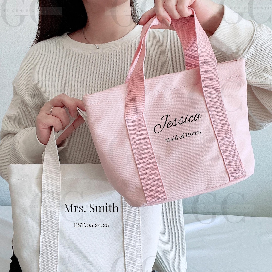 Personalized Bridesmaid Tote Bag With Name – Custom Mini Canvas Bag ...