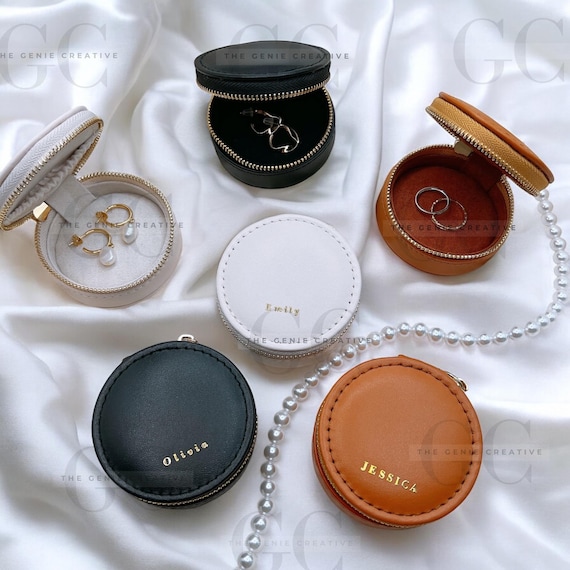 Mini Travel Jewelry Box Personalized Leather Jewelry Case Small Leather Gift Custom Ring Case Wedding Travel Jewelry Case Christmas Gift