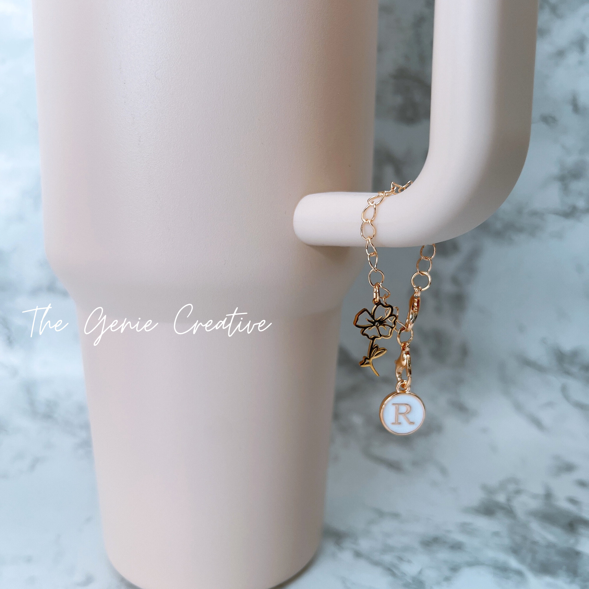 Tumbler Cup Charm Birth Flower Stanley Tumbler Charm Personalized Birth Flower Charm Custom Cup Charm Drink Accessory Tumbler Initial Charm