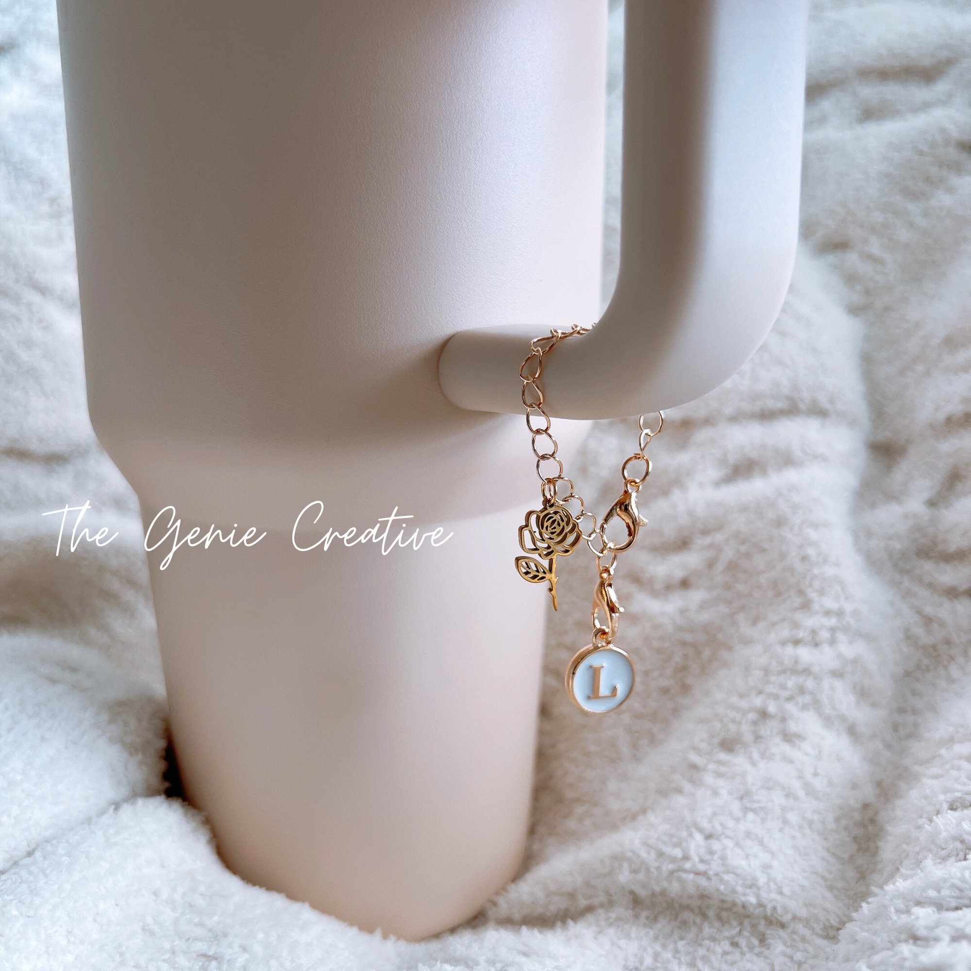 Tumbler Cup Charm Birth Flower Stanley Tumbler Charm Personalized Birth Flower Charm Custom Cup Charm Drink Accessory Tumbler Initial Charm