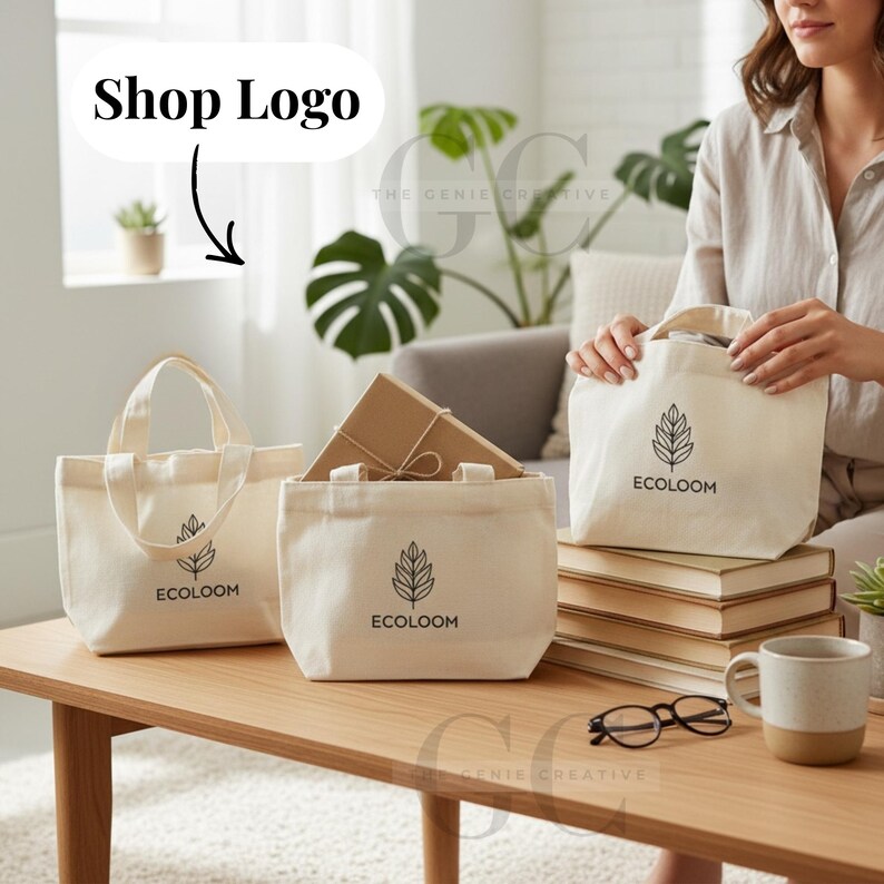 Custom Text and Logo Small Canvas Tote Bag Personalized Business Gift ...