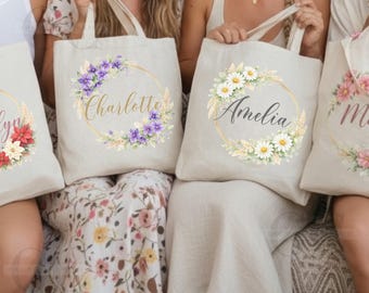 Birth Flower Canvas Tote Bag Meaningful Personalized Birth Month Gift for Women Custom Tote for Bridesmaid Gift Birthday Gift for Her