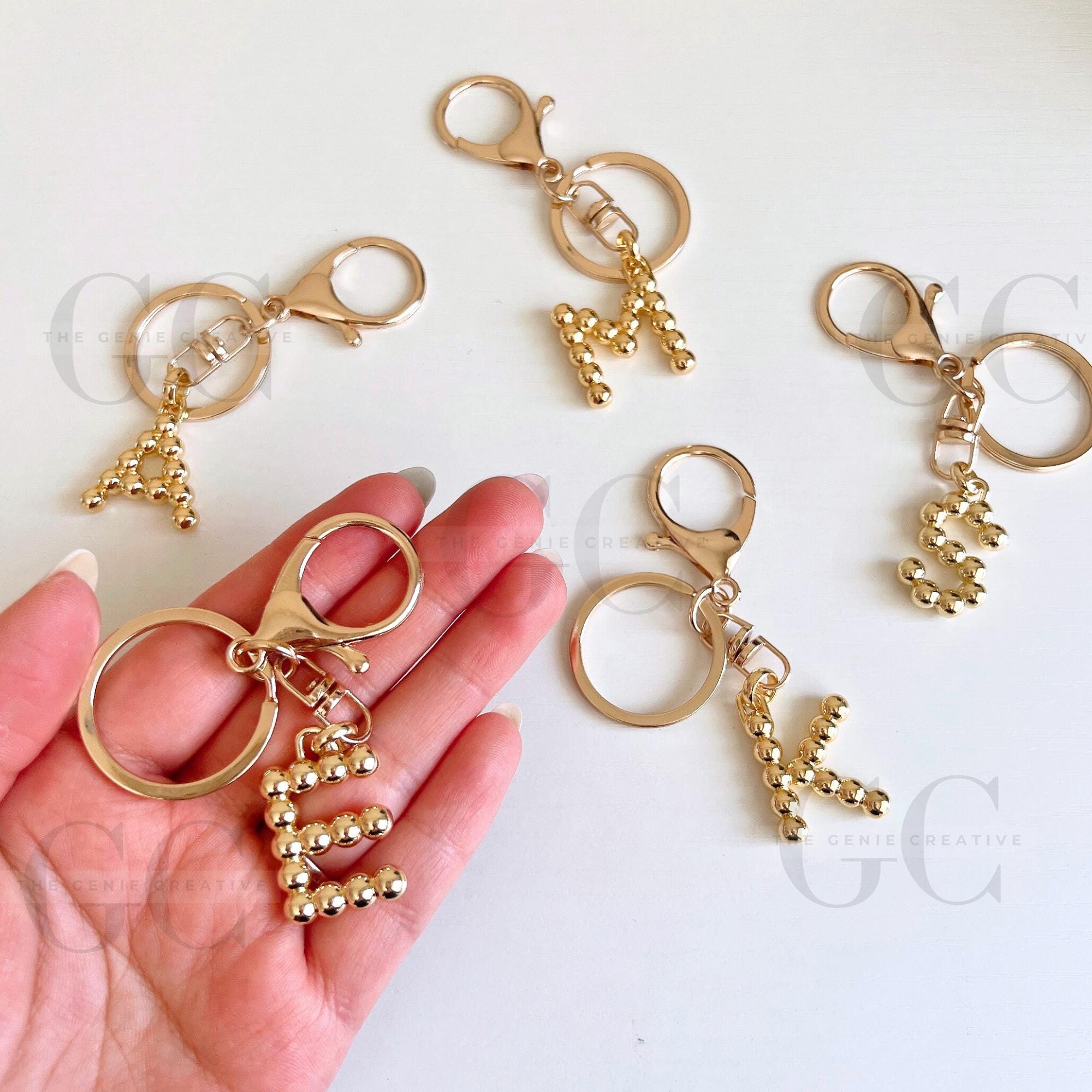 LVYOUME Initial Keychain Bag Charm – Gold Plated, Angel Wings, Personalized Letter Gift