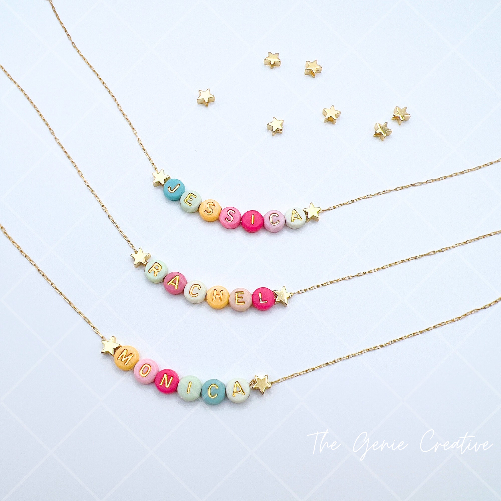 Beaded Name Necklace Color Beads Necklace Custom Gift for Kids Name
