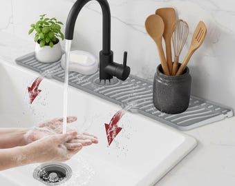 24-Inch Silicone Faucet Splash Mat, Self-Draining Drip Catcher