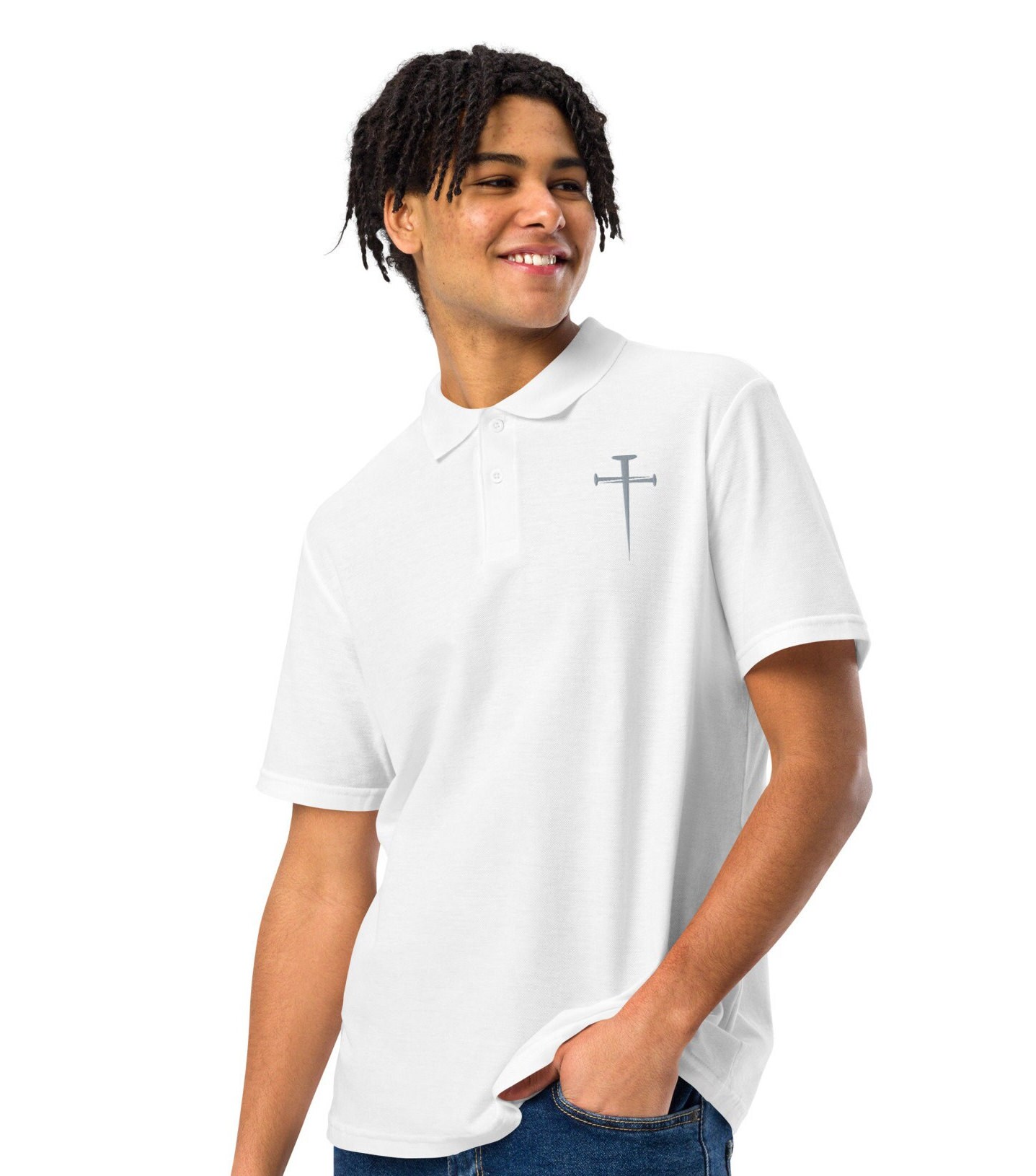 Christian Short Sleeve Polo Top - Grey Cotton Pique