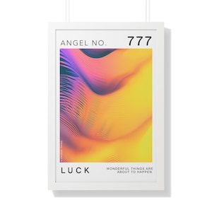 777 Angel Number Poster, 777 Poster, Positive Aura Wall Art, Yellow Print, Spiritual Wall Art, Y2k Aesthetic, Room Decor, Framed Poster