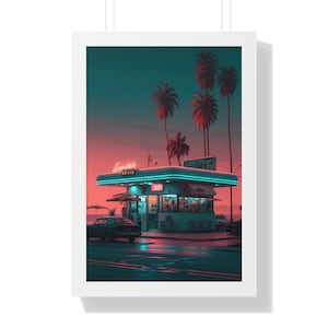 Retro Diner - Retro Poster Stil, Miami Nächte Stil, Wohndekor, Neon Stile