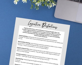 CBT Cognitive Distortions Worksheet, Therapy Tool (Printable)