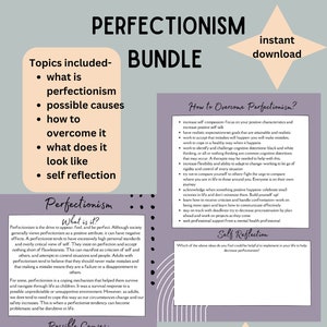 Perfectionism worksheet bundle, perfection, mental health, therapy tools, therapy worksheets, printable tools, counselor, teacher, teenagers