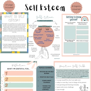 Selbstwertgefühl Therapie Ressourcen Paket, Zuversicht, Bewältigungsfähigkeiten, psychische Gesundheit, Therapie Werkzeuge, druckbares Arbeitsblatt, Selbstwertgefühl, Teenager