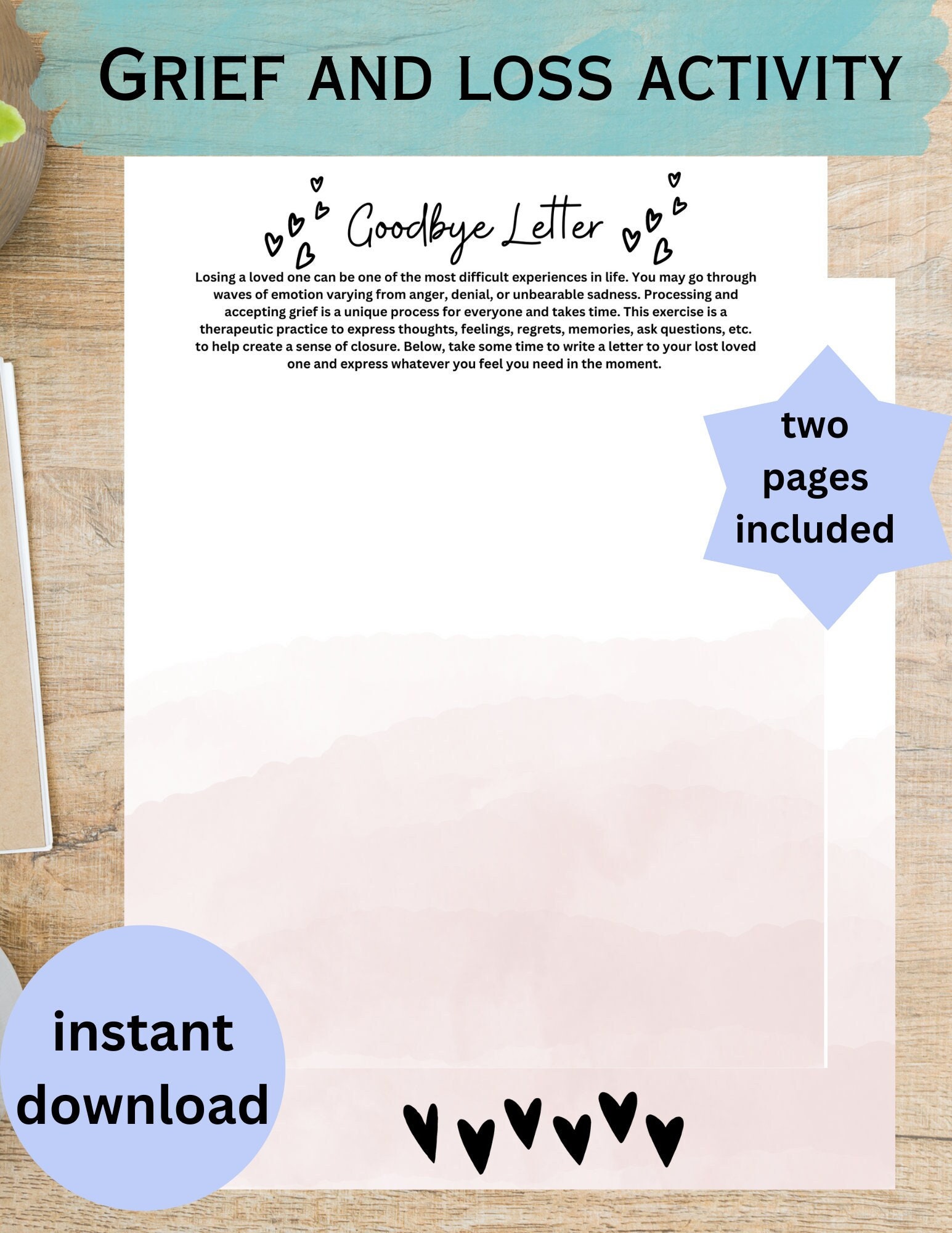 Grief and Loss Goodbye Letter, Coping, Therapy Aid, Therapy Tools