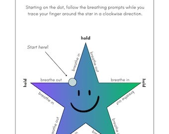 Deep Breathing Star Worksheet, Kids Coping Skills (Digital Download)