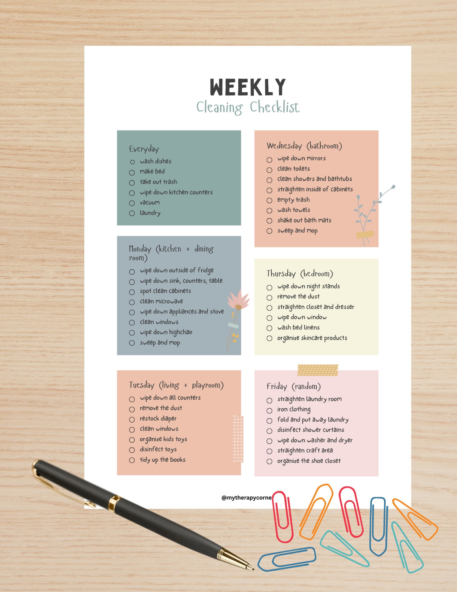 Weekly Cleaning Schedule, Cleaning Chart, Cleaning Chart, Chore Chart ...