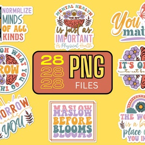 Stickers Retro Boho geestelijke gezondheid, bundel, afdrukbare stickers, motiverende citaten, positieve affirmaties, inspirerende citaten, zelfzorg