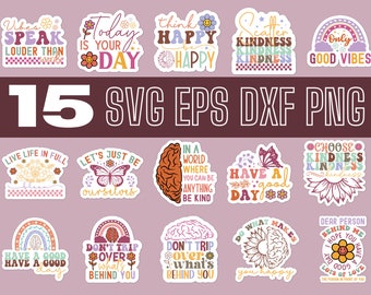 Retro Boho Mental Health, Printable Stickers, Motivational quotes, Positive Affirmations, Inspirational Quotes, Self Care, SVG, EPS, PNG