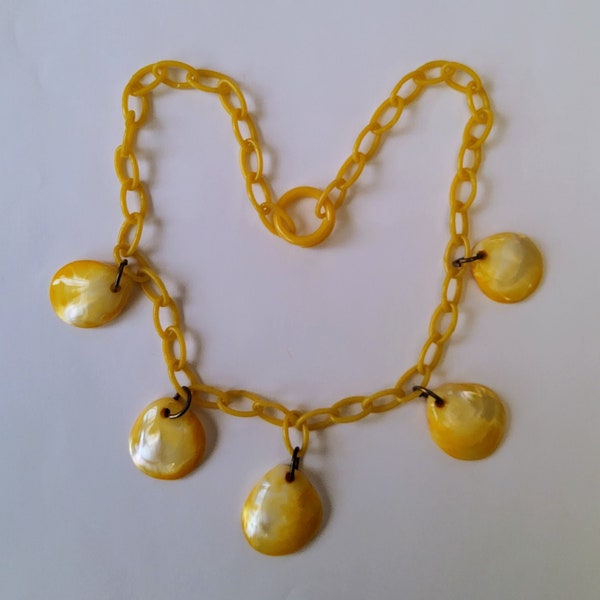 1930's Celluloid and Yellow Shell Necklace