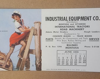 Vintage junio 1955 Gil Elvgren Pinup Ink Blotter Publicidad Callender