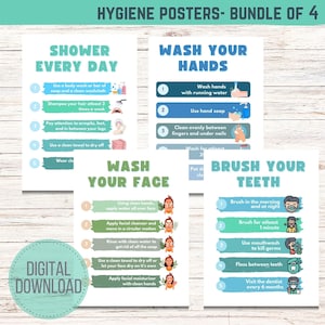 Hygiene Poster Bundle, Hygiene Tracker, Hygieneplaner zum Ausdrucken, Hygieneplaner, Visuelle Hygieneplaner, Autismus Arbeitsblätter, Ratgeber Poster, ADHS