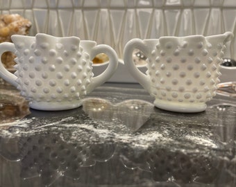 Vintage Fenton Milk Glass Hobnail Cream and Sugar Containers