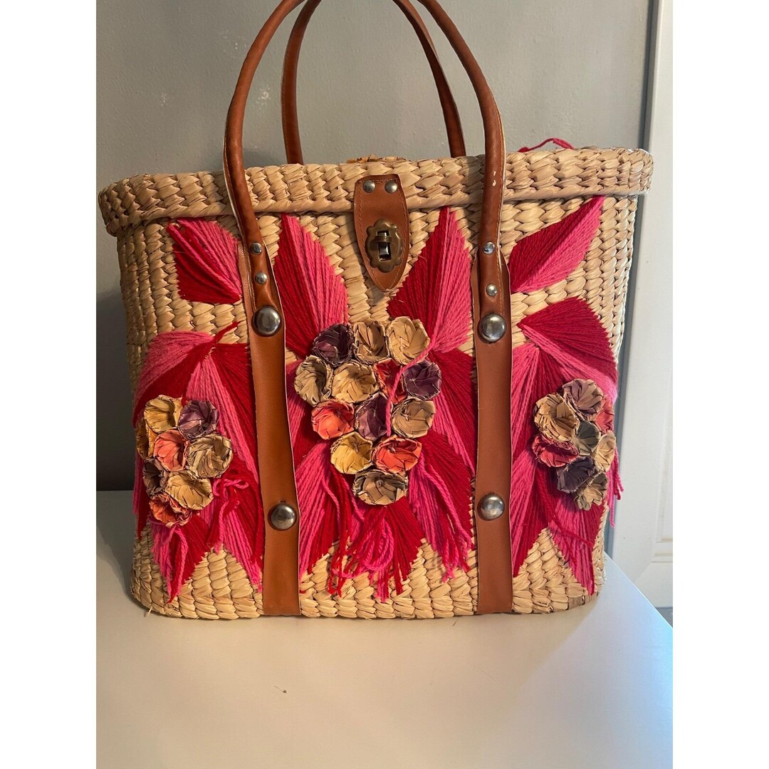 Vintage Straw Rattan Raffia Handbag Tote Purse - XL - Etsy