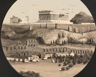 Piatto greco d'epoca - Paesaggio di Atene - Piatto testurizzato