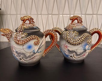 Juego de lechera y azucarero vintage Dainan Dragonware Moriage pintado a mano.
