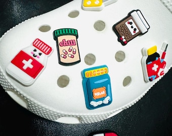 Pills Charms for Shoe | Pharmacy Tech Charms| 6 PC Pill Charms| Nurse Shoe Charms| Charms for Doctor Shoe | Pharmacists Shoe Charms + 1 free