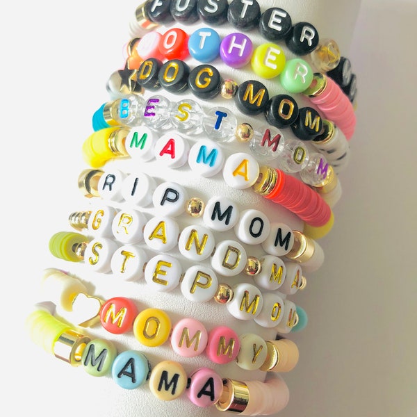 Mother's Day Heishi Beaded Bracelet | Mama Bracelets | Gift for Mom | Stepmom Gift | Heishi Name Bracelets | Polymer Disc Bracelets